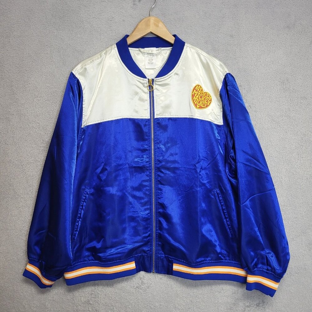 DISNEY Mickey Mouse SUNSET Varsity Bomber Jacket Womens 1X Distressed - Picture 1 of 10